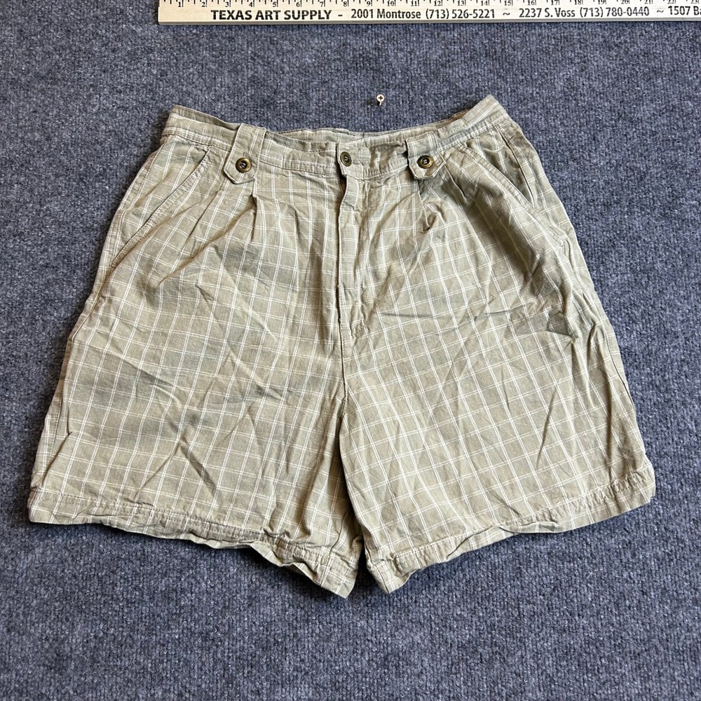 White Stag Shorts Womens Size 10 Khaki Plaid Pleated Cotton Casual High Rise